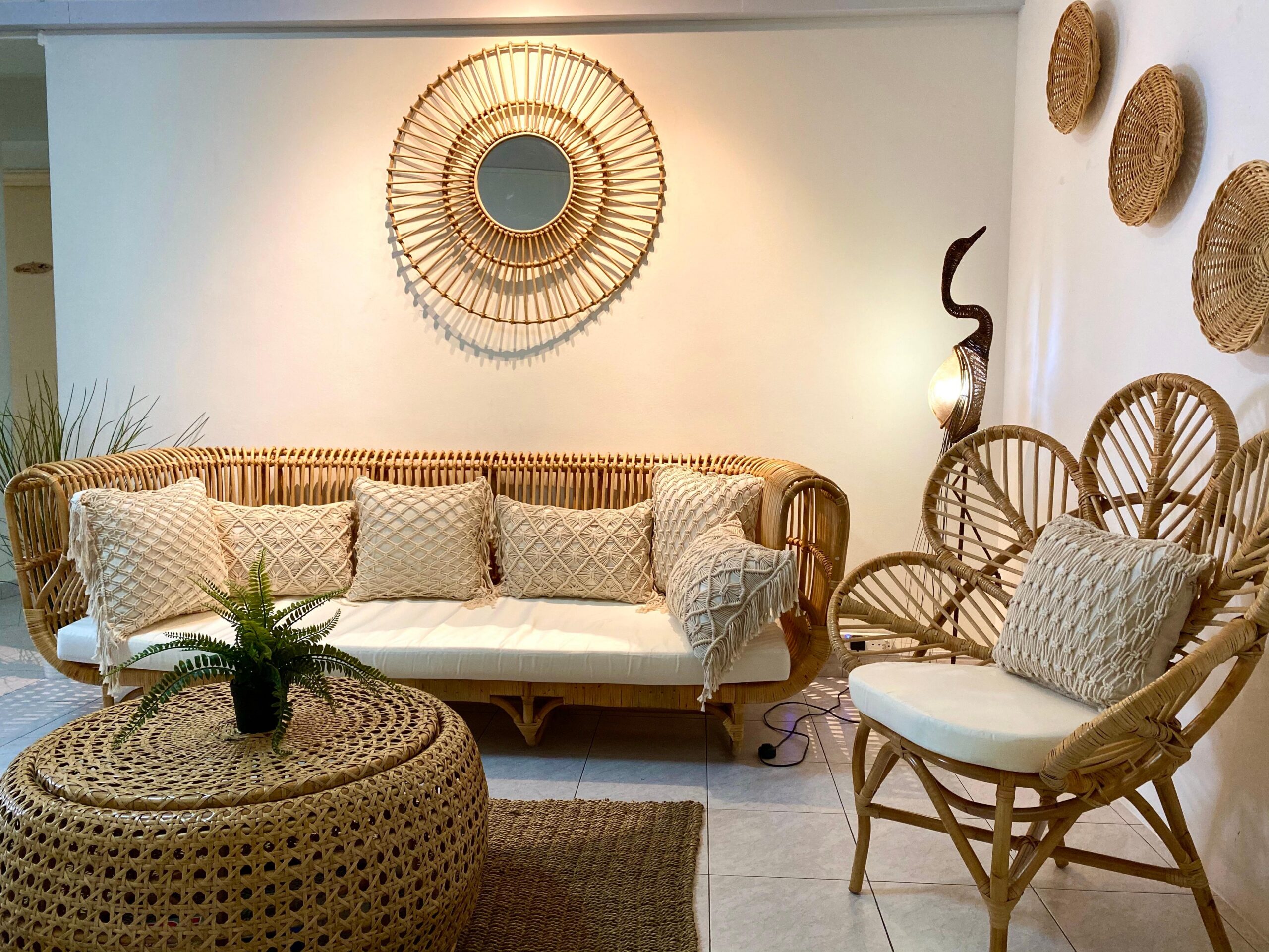 Bamboo furniture in a WExpats co-living room in Singapore